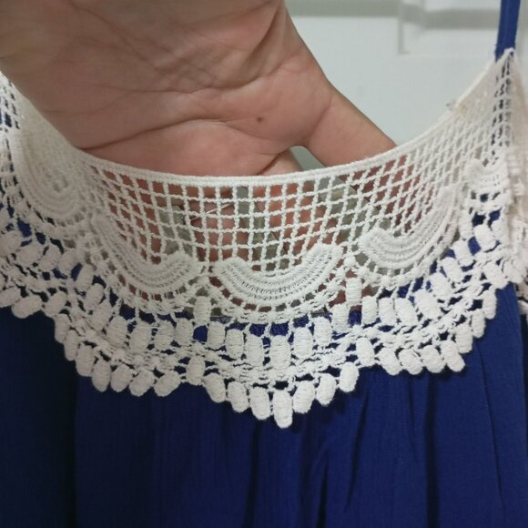 Romeo & Juliet Couture Blue Lace Trim Cami Top S 3/4 Sleeve With Bare Shoulders - Picture 6 of 8